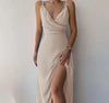 V-neck Slip Dress Low Cut Printed Slit Dress Dream Z