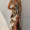 V-neck Slip Dress Low Cut Printed Slit Dress Dream Z