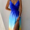 V-neck Slip Dress Low Cut Printed Slit Dress Dream Z