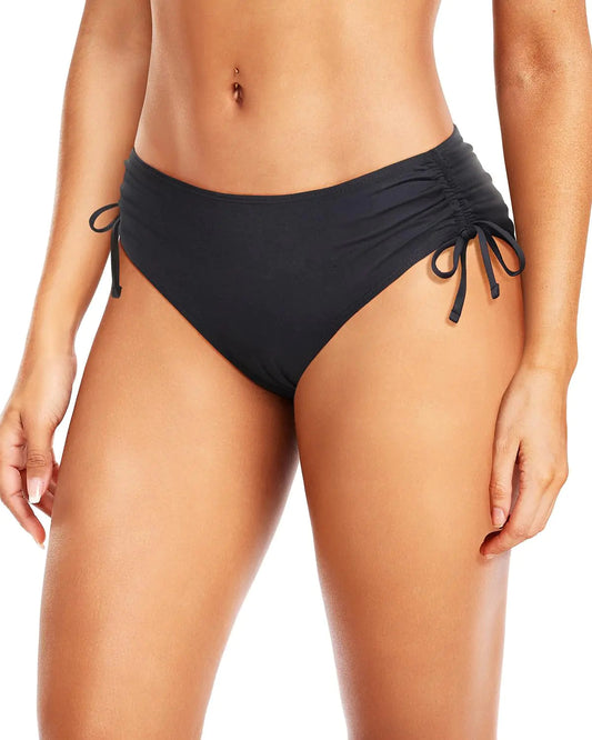 Eleganza Black Women's Mid-Rise Bikini Bottoms - Full Coverage, Side-Tie Swimwear Dream Z