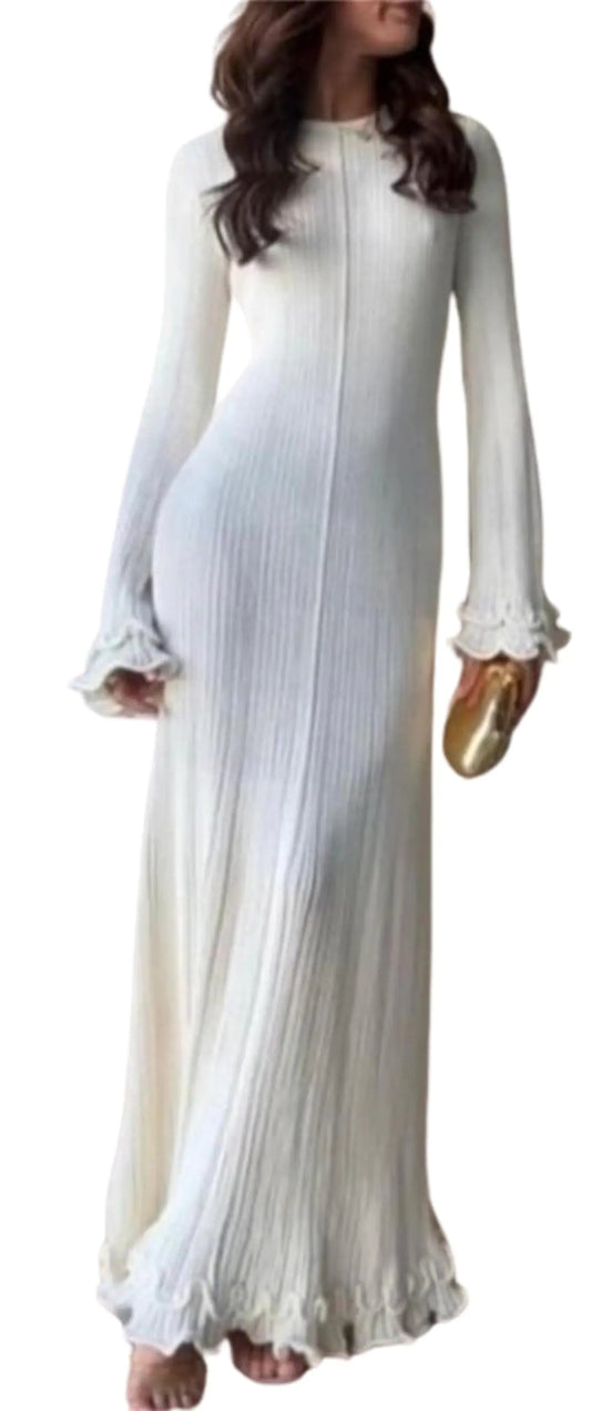 Elysian Ruffled Maxi Crochet Dress with Tie-back Dream Z