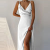 V-neck Slip Dress Low Cut Printed Slit Dress Dream Z