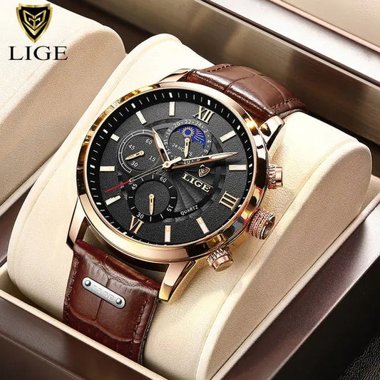2023 LIGE Luxury Leather Men's Quartz Watch Dream Z