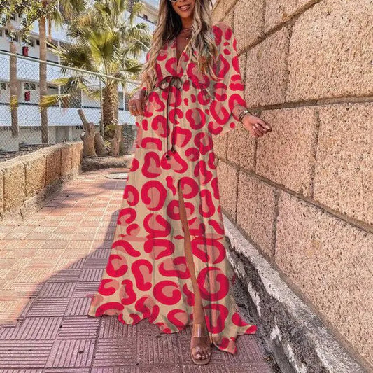 V-Neck Slit Leg Lace Dress Dream Z