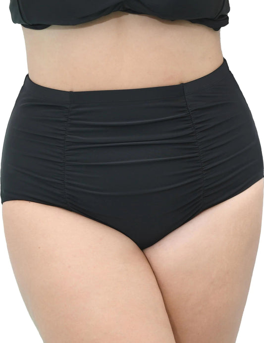 Elegance Plus High-Waist Ruched Black Bikini Bottoms Dream Z