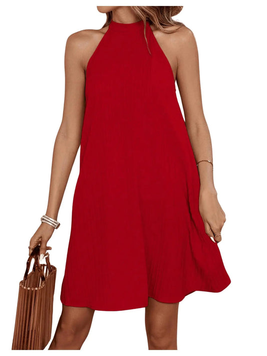 RoseSeek Women's Halter Mini A-Line Dress - Sleeveless & Tie-Back Dream Z