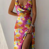 V-neck Slip Dress Low Cut Printed Slit Dress Dream Z